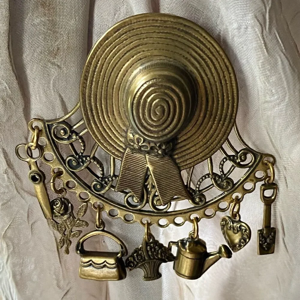 VINTAGE gardening tools brooch